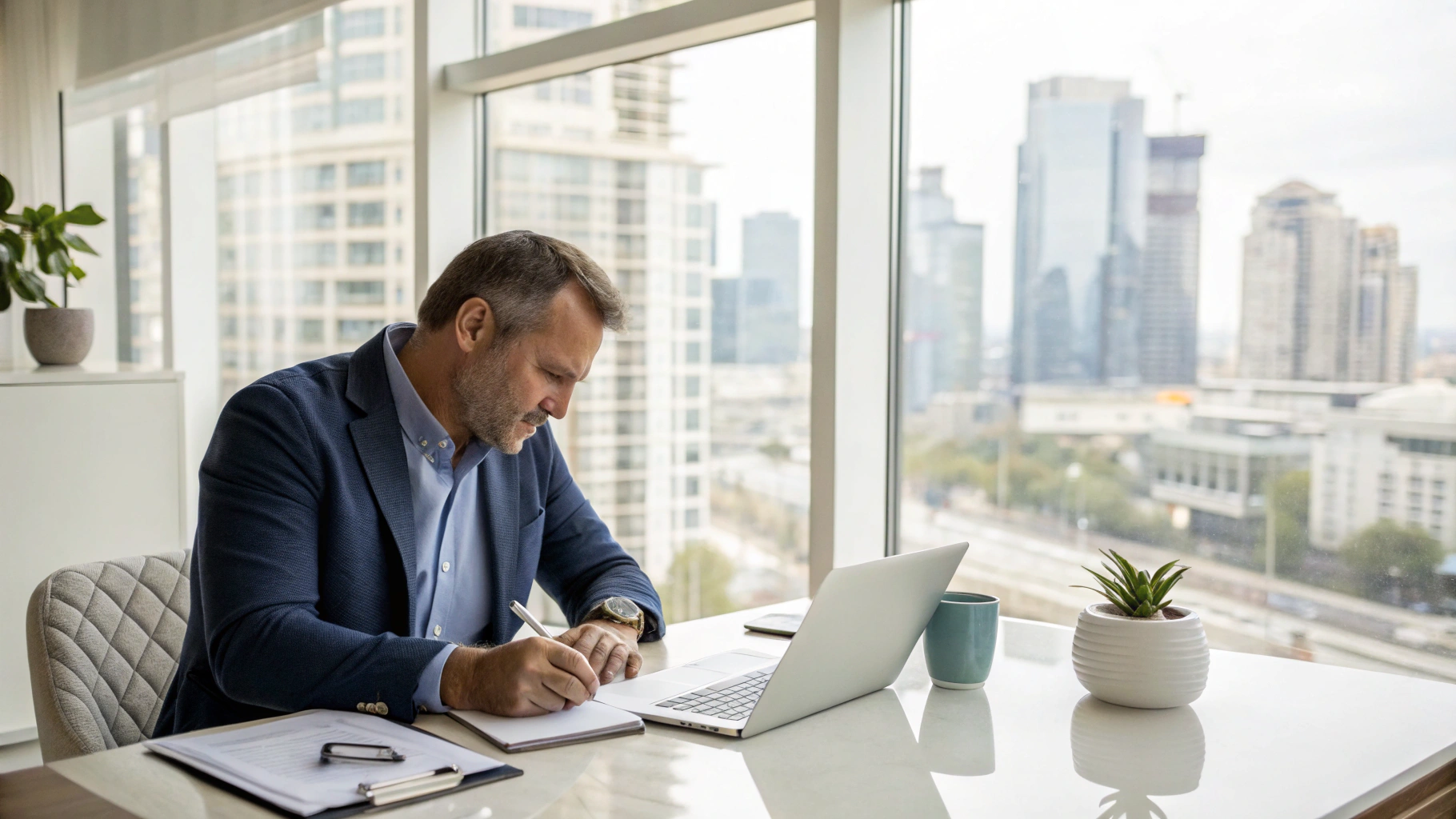 Real estate investor reviewing high-intent seller leads on a digital dashboard